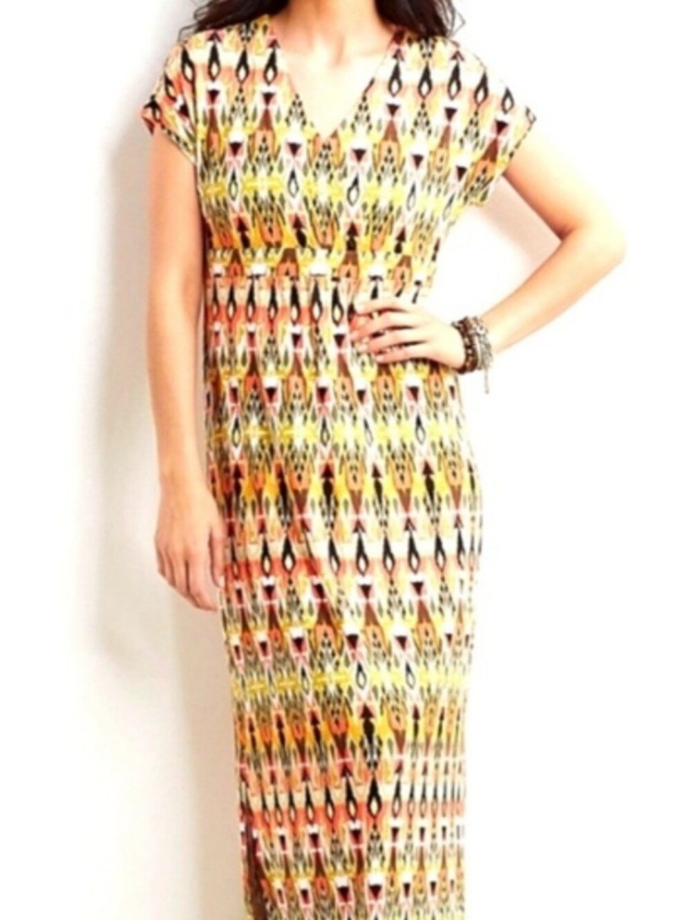 J Jill Funky Multicolor Geometric Surplice V-Neck Office Jersey Maxi Dress M